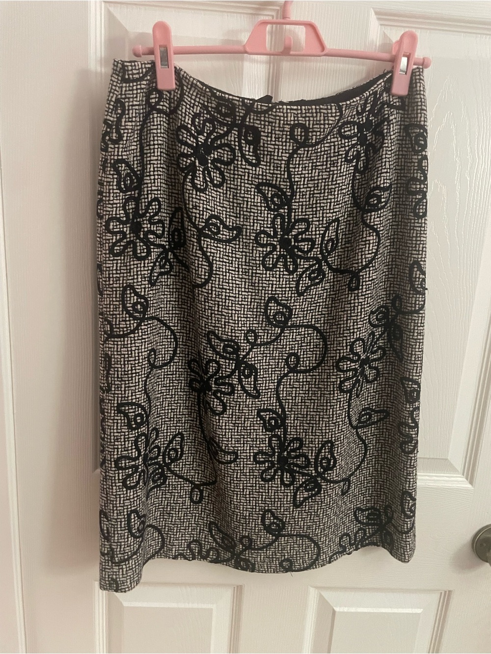 Talbots Black Floral-Embroidered A-Line Skirt